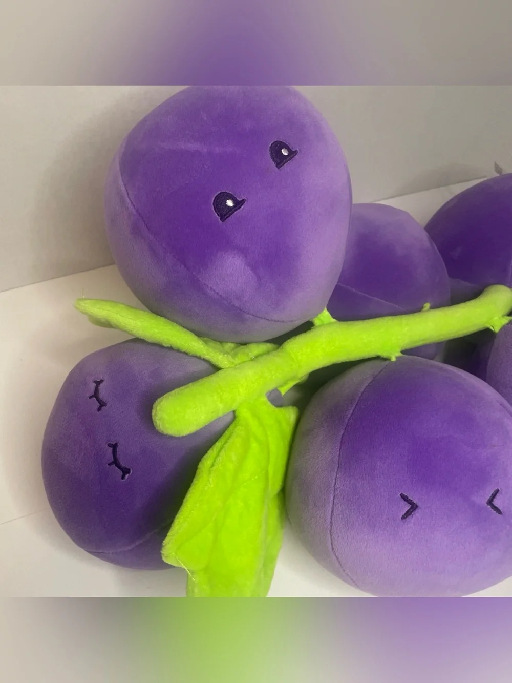 Smoochy Pals Grape Plush Pillow 17” Purple Grapevine Stuffed Fruit Cute Faces